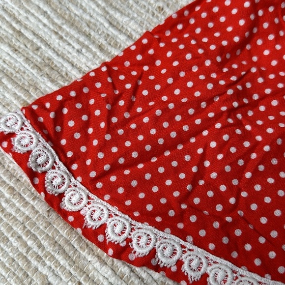0-3m Vintage baby girl polka dot white&red long sleeve dress with lace trim - Picture 2 of 8